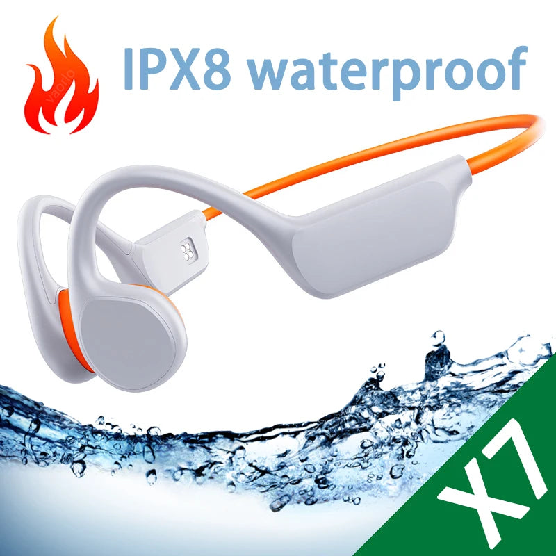 New X7 True Bone Conduction Headset Bluetooth 5.4 IPX8 Depth Waterproof Built-in Mic MP3 32GB Memory Player For Swimming Diving