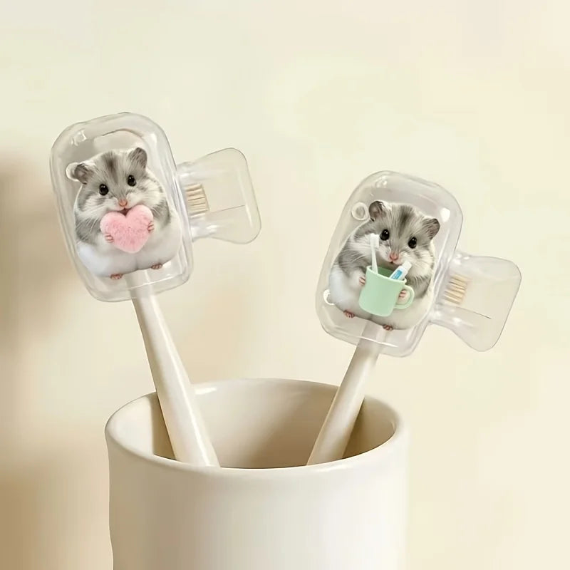 2pcs Cute Hamster Toothbrush Head Covers Portable Storage Box Toothbrush Protector Rack Daily Use And Outdoor Trips Party Gifts