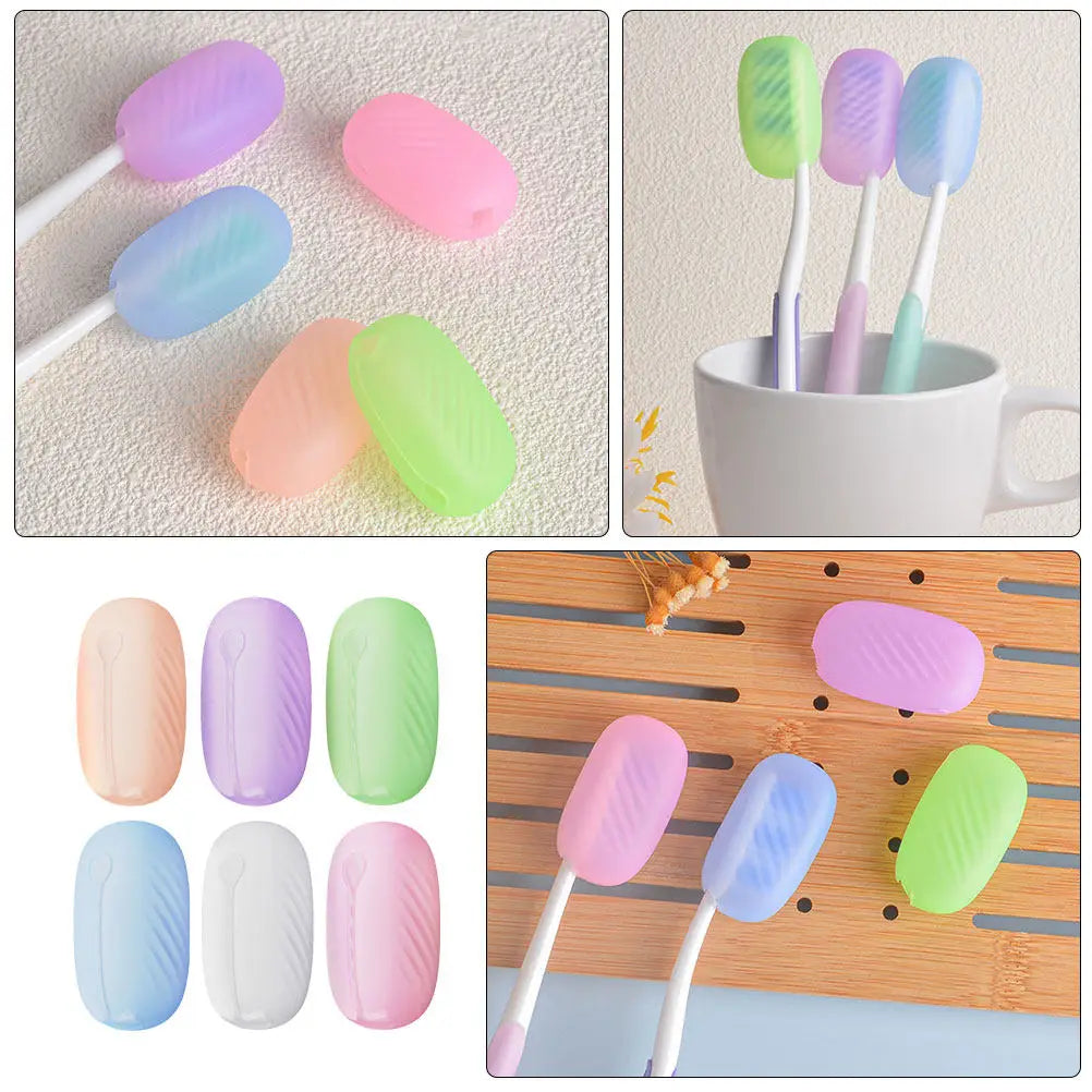 6Pcs Silicone Toothbrush Protective Caps Travel Kit with Compact Storage Box for Hotel Airplane Camping Hygienic Brush Head