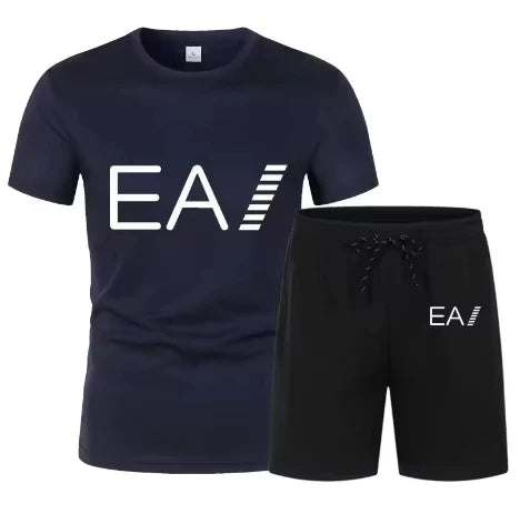 Men's Trend Print Breathable 2-Piece Set, Summer Short Sleeve T-Shirt & Shorts Casual Sports Suit