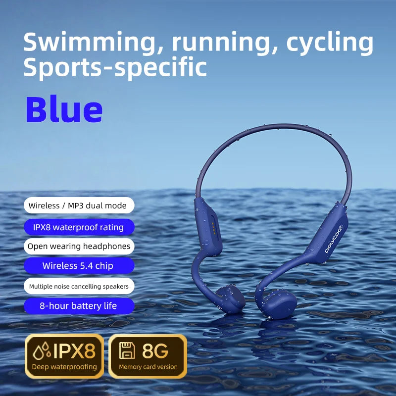 POLVCDG X7 Bone Conduction Headset IPX8 Open Headset Bluetooth 5.3 Swimming with Microphone Waterproof 32GB Memory MP3 2024 New