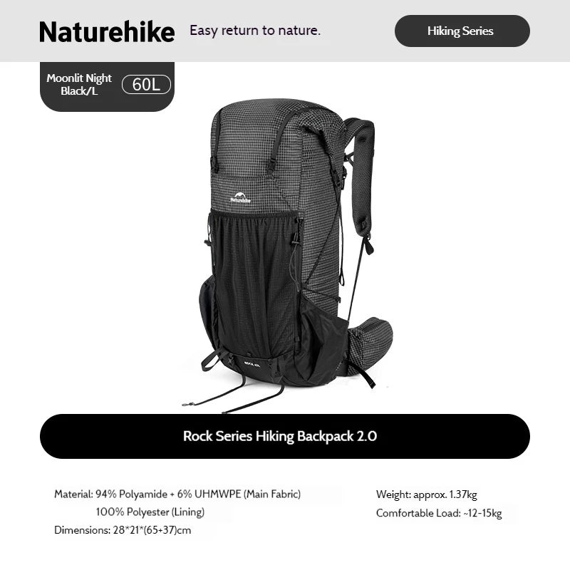 Naturehike Rock 2.0 Backpack Large Capacity Waterproof Travel Bag Camping Trekking Bag Outdoor Hiking Backpack With Rain Cover