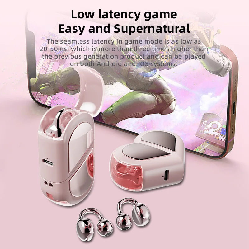 Rotating Heart Bluetooth Earphone Ear Clip Open Style Light Weight Comfortable Wear Headphone Listen Music Phone Call Cute