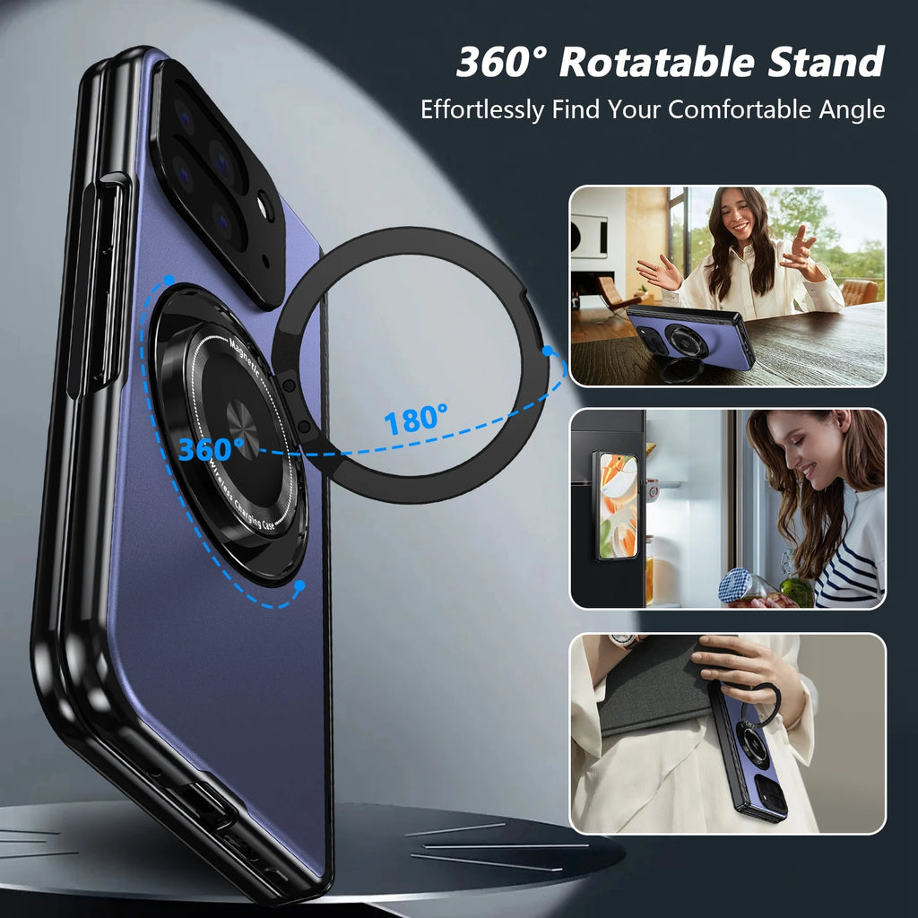 2700 Gass Strong Magnetic 360 Stand Ring Case for Google Pixel 10 Pro Fold Cover- Metal Hinge Protection with Screen Protector