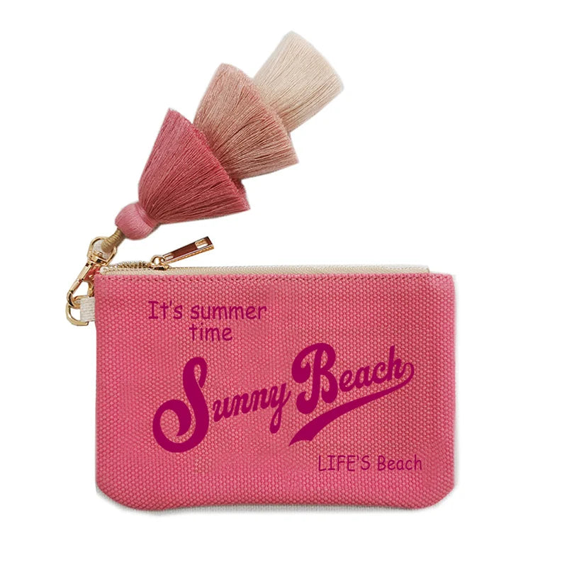 Customizable Letter Purse Leisure Personality Tassel Design Canvas Cotton Women's Clutch Office Gifts Beach Wallet iPhone Bag