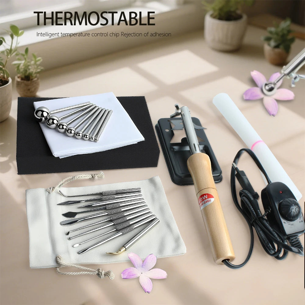 DIY Fabric Flower Ironing Machine Flower Making Tools Adjustable Temperature Ball Spatula Electric Ironing Machine Set (EU Plug)