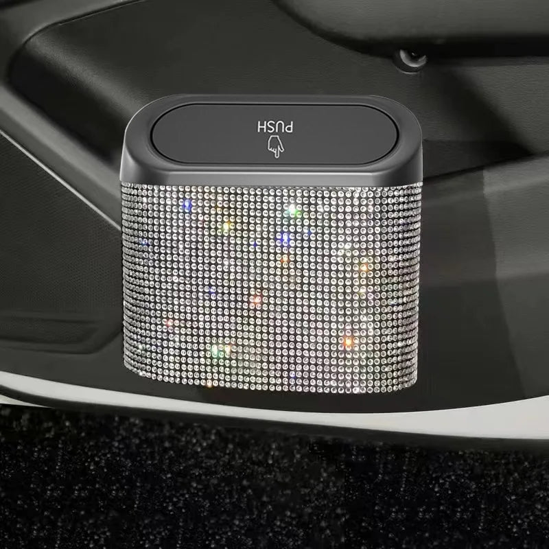 Car Door Trash Bin Bliing Girls Unbrella Storage Box Barrel Plastic Seat Back Garbage Dust Case Trash Can For Women Interior