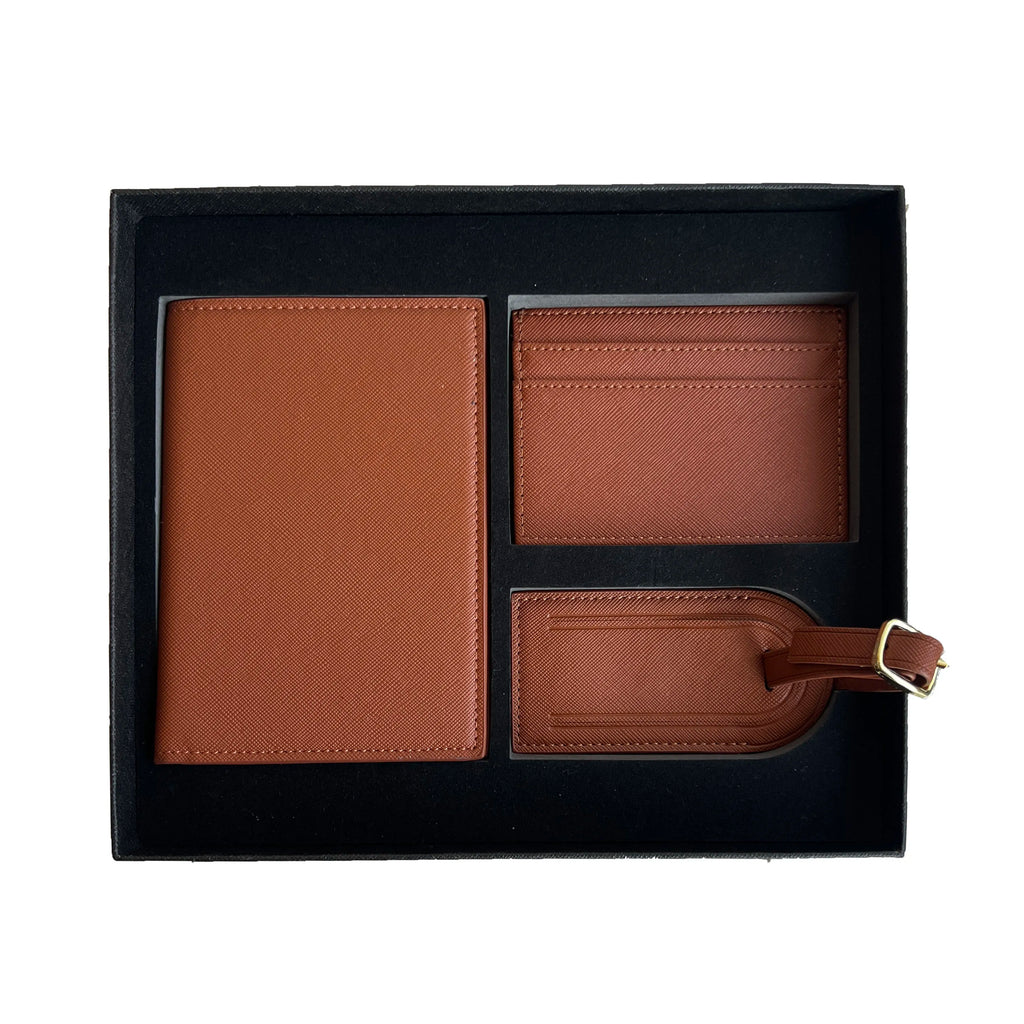 Free Custom Name Initial Gift Box Set Crocodile Leather Passport Cover  Luggage Tag Cardholder Travel Accessories