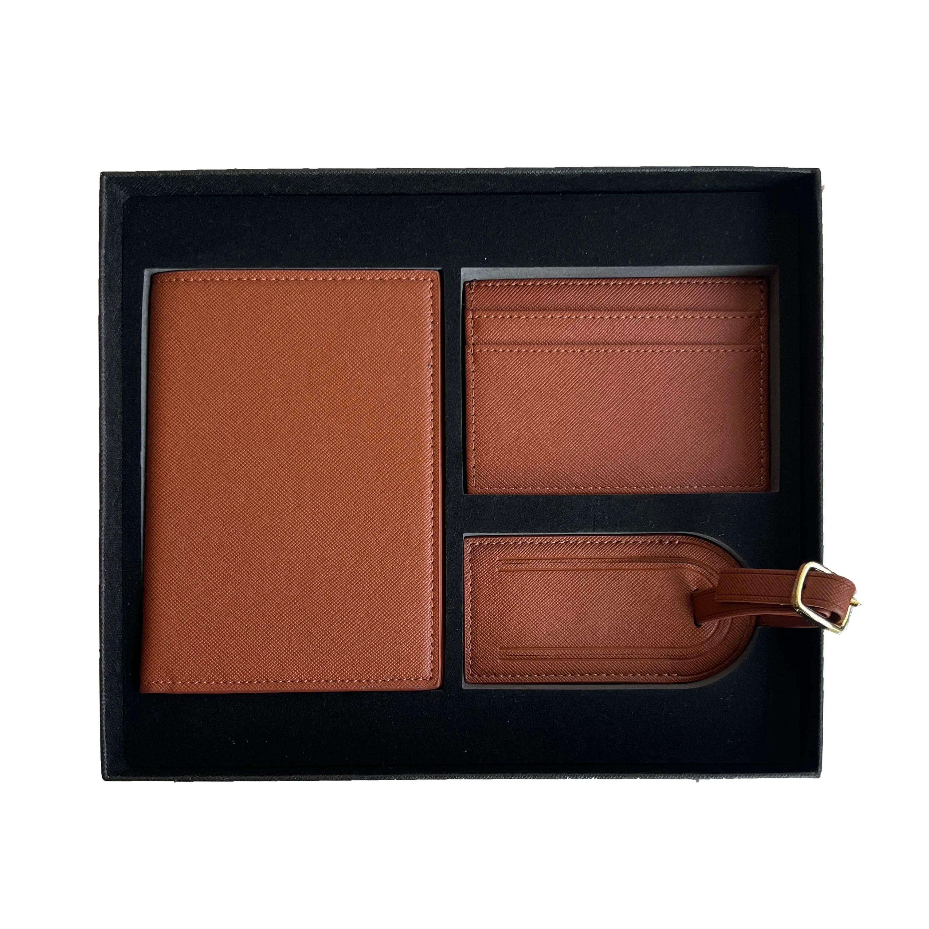 Free Custom Name Initial Gift Box Set Classic Saffiano Pattern Passport Cover  Luggage Tag Cardholder Travel Accessories