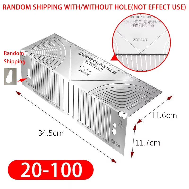 Arc Marking Ruler Right Angle Construction Arc Parallel Drawing Tool 90 Degree Folding Ruler for Metalworking Cutting Guide