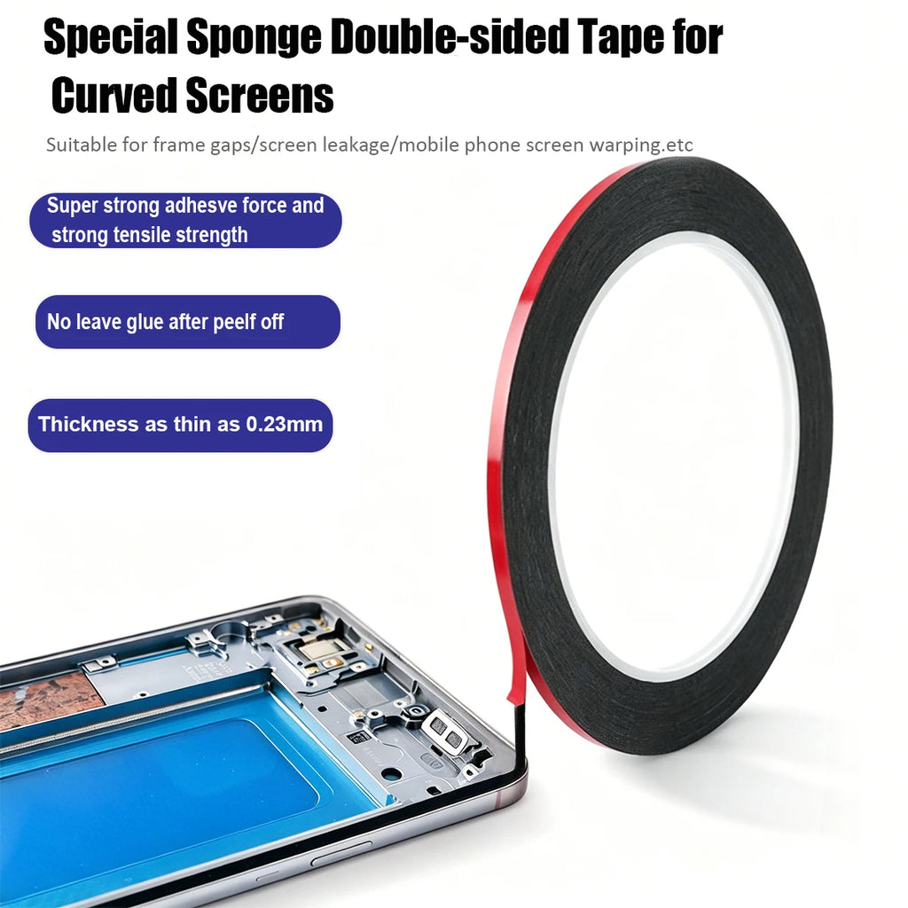 0.23mm Thin Double Sided Mobile Phone Foam Sponge Tape Curved Screen Adhesive LCD Frame Back Cover Repair for Samsung Xiaomi