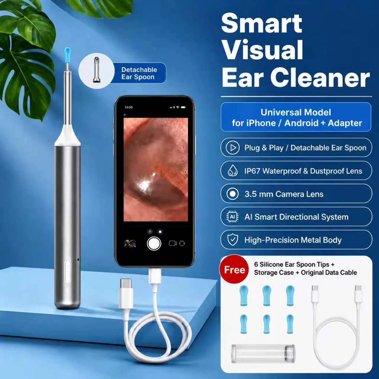 TYPE-C Smart Visual Ear Wax Removal Tool Otoscope Camera 3.9mm Ultra Slim Earpick Ear Cleaner Kit For iPhone Android