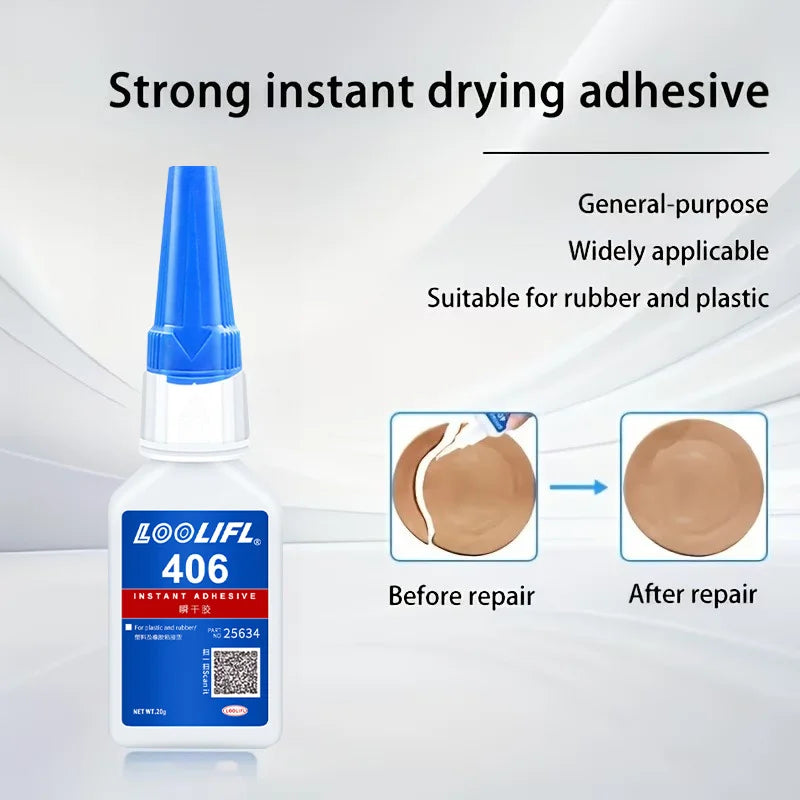 406 Super Glue Instant Cyanoacrylate Adhesive Strong Bond for Plastic Rubber Metal Wood Ceramic Fast Drying Clear Repair Glue