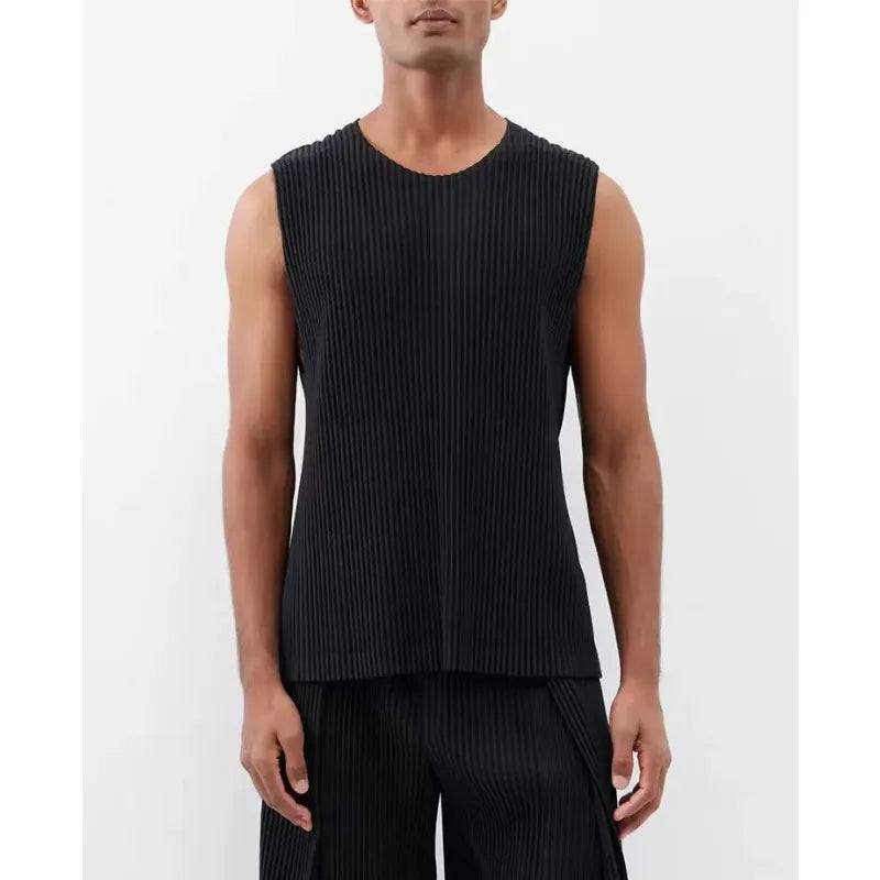 Miyake Pleated Shorts Set 2026 Summer New Sleeveless T-Shirt + Five-Point Pants Loose Versatile Youth Personality Simple Casual