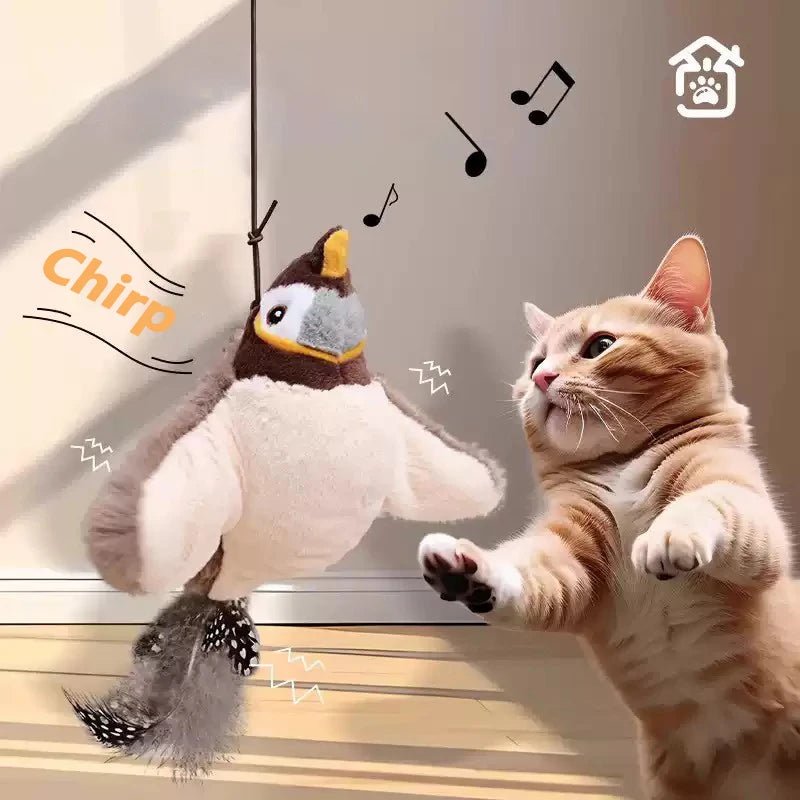iLMH Indoor Interactive Birds Toy for Cat Chasing Teasing Toy Sounding Catnip Cat Teaser Toy Self-hilarity Wall Hanging Cat Toy