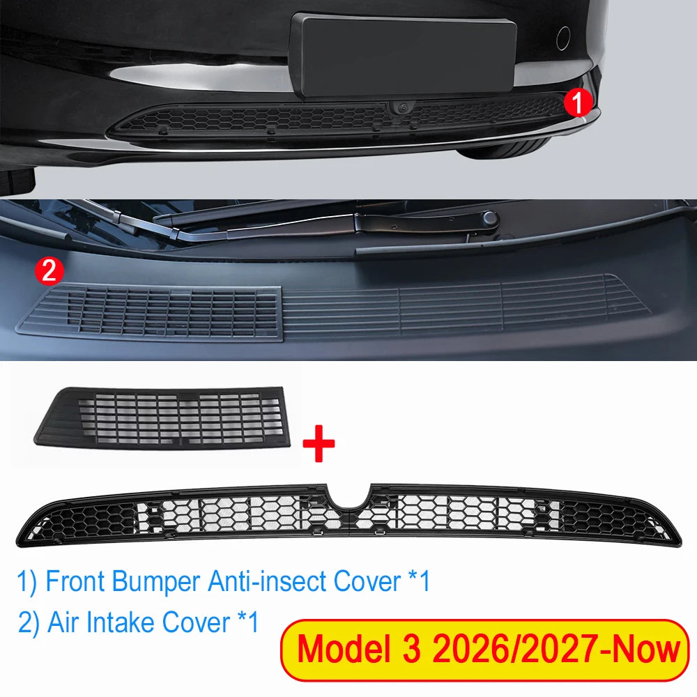 Grille Mesh Inserts for New 2026 2027 Tesla Model 3 Highland with Front Camera Version Front Bumper Air Inlet Vent Grille Cover