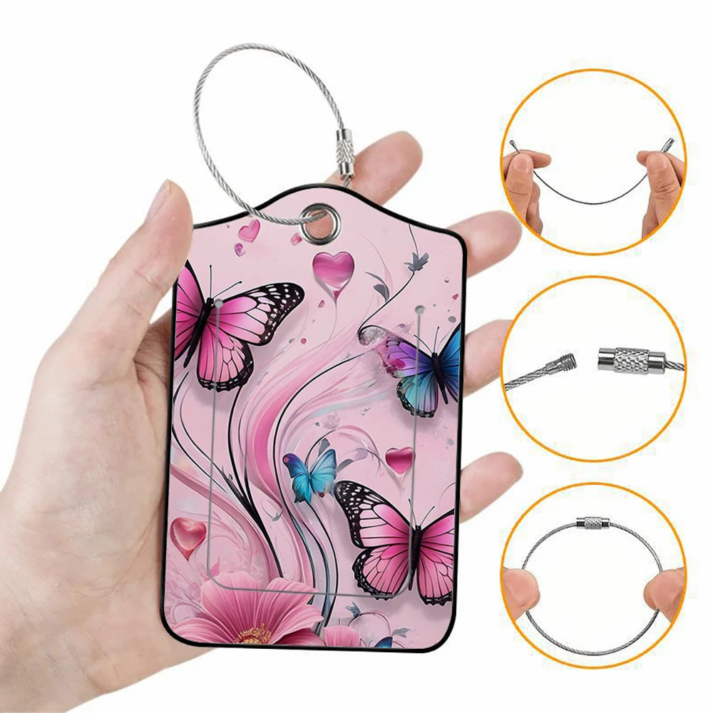HOT SALE Tyrant butterfly Leather Business Luggage Tag Suitcase Address Label Luggage Boarding Case Label Name ID Address Clip