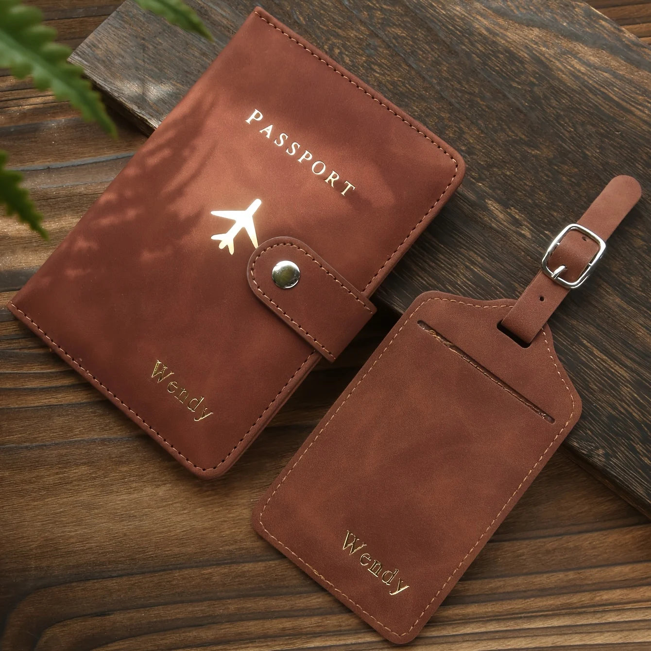 Custom Hot Stamping Name Passport Holder & Luggage Tag Customized Golden Monogram Name Textured Synthetic Leather Passport Cover