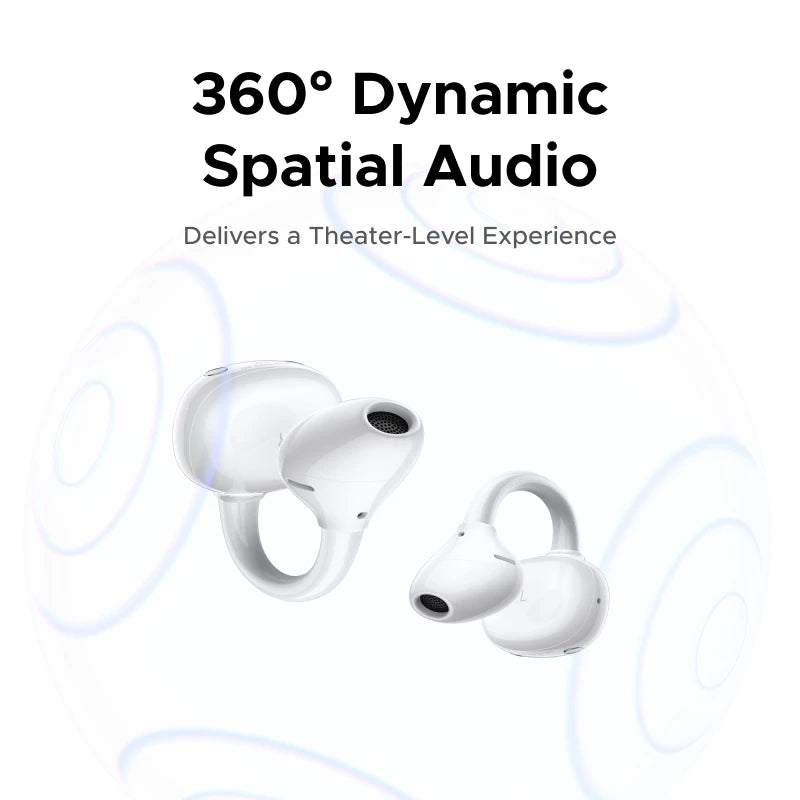 Open Ear Wireless Headphones Bluetooth Earphones ANC Dual-feedback Active Noise Cancellation, 32 Hours Playtime Clip Earbuds