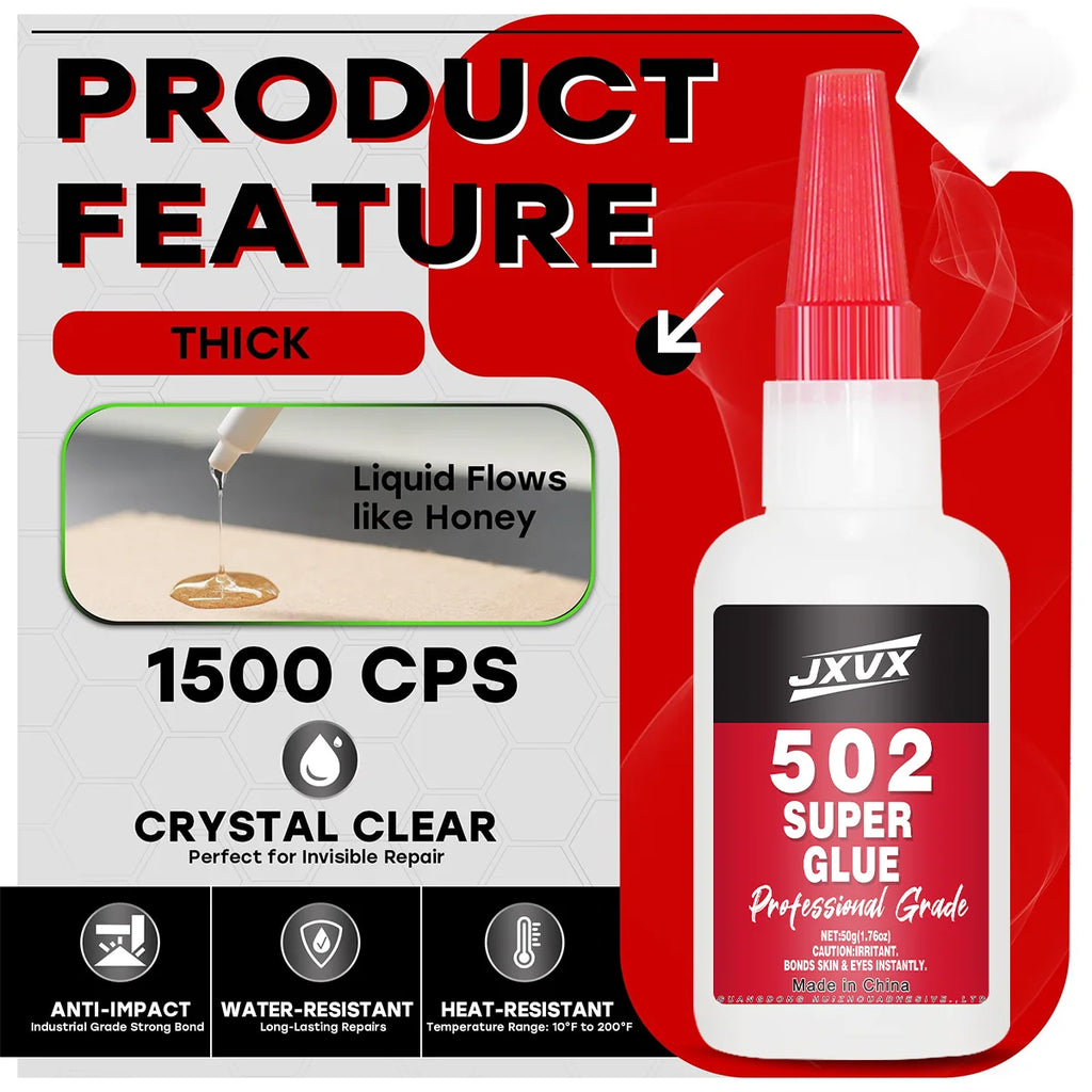 20g/50g Large Capacity 502 Super Glue extra strong, Cyanoacrylate Adhesive, Instant Quick Drying Cyanoacrylate Adhesive, Leather, Rubber, Glass, Wood, Metal, Liquid Glue Tool, Includes dispenser ,1-10pcs.