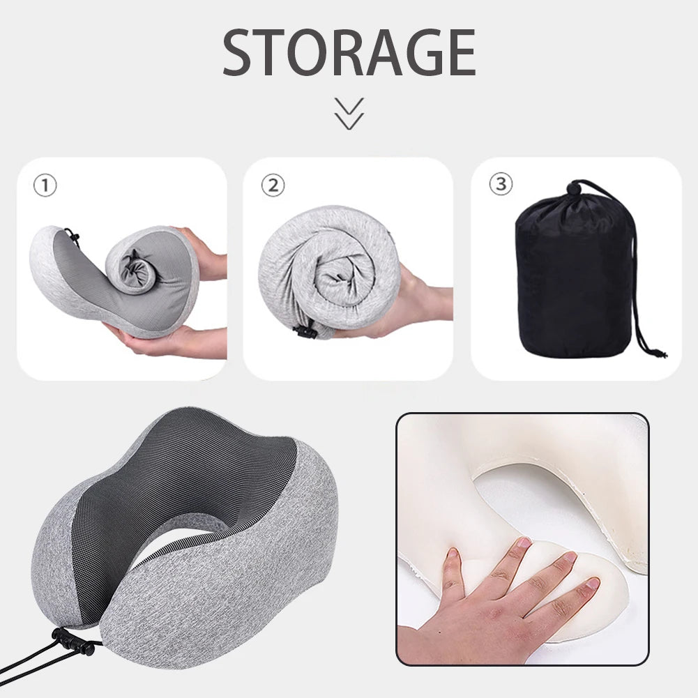 U-Shaped Pillow With Eyemask Earplugs Storage Bag,Travel Memory Foam Neck Pillow,Adjustables Neck Guard Pillow For Home/Travel