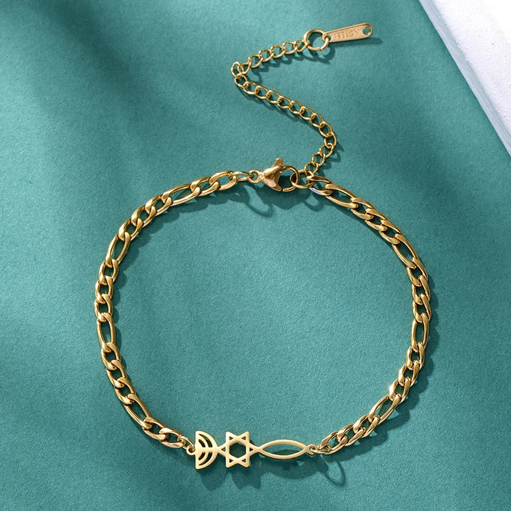 Dawapara Messianic Seal of Jerusalem Bracelet Jewish Star of David Menorah Religious Judaism Hanukkah Gifts Stainless Steel