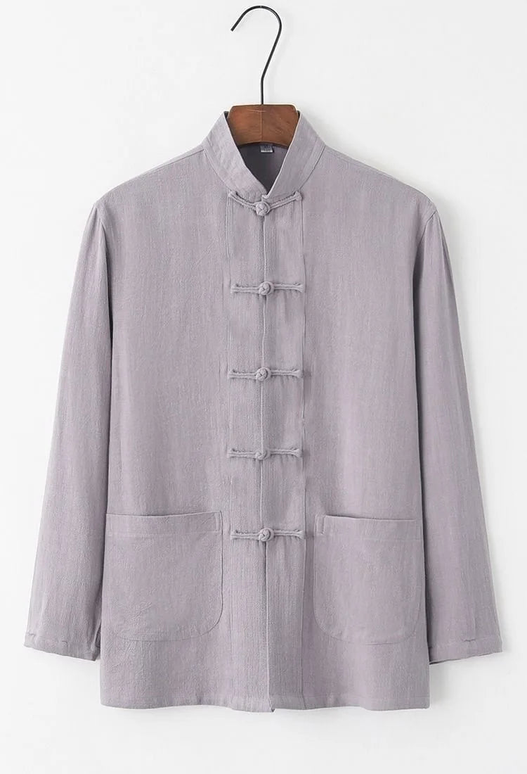2026 New Men's Cotton Linen Tangzhuang Set Traditional Chinese Long Sleeve Suit Retro Ethnic Loose Tai Chi Clothing