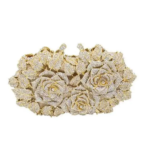 High Quality Luxury Rose Diamond Women Luxury Rhinestone Crossbody Clutch Evening Bag