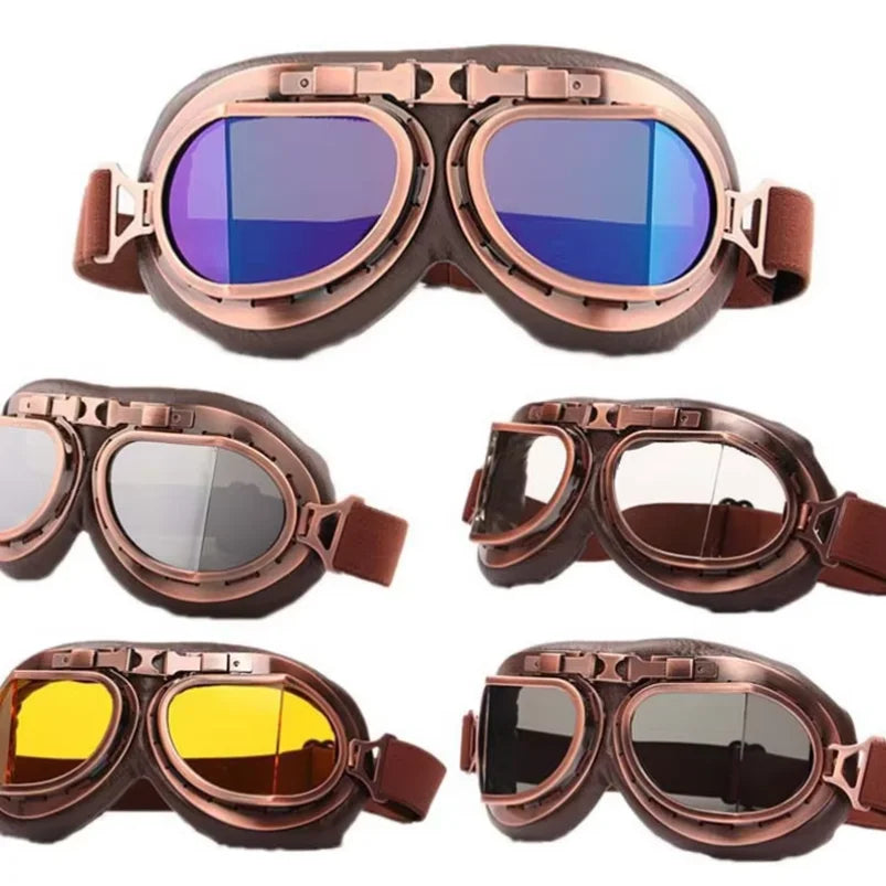 Vintage Leather Motorcycle Dirt Bike Goggles Pilot Motorbike Retro Jet Helmet Eyewear Glasses Outdoor Sports Goggle Glasses