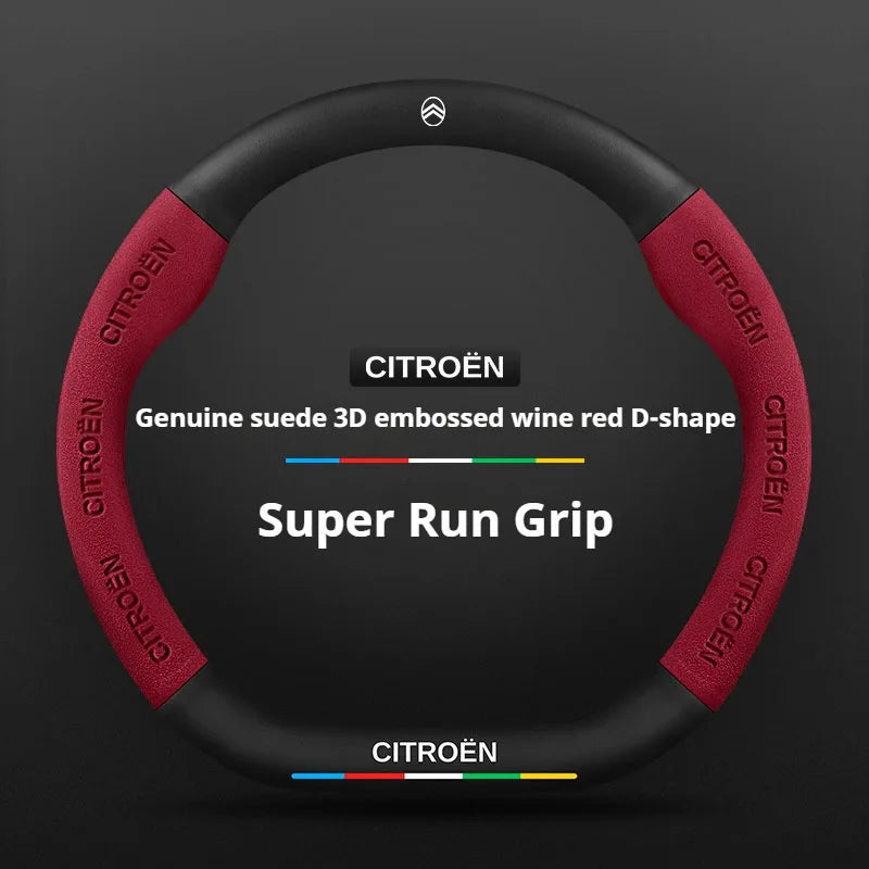 For Citroen C1 C2 C3 C4 C5 C6 VTS Xsara C-Crosser Berlingo Jumpy Carbon fiber Suede Car Steering Wheel Cover Auto Accessories