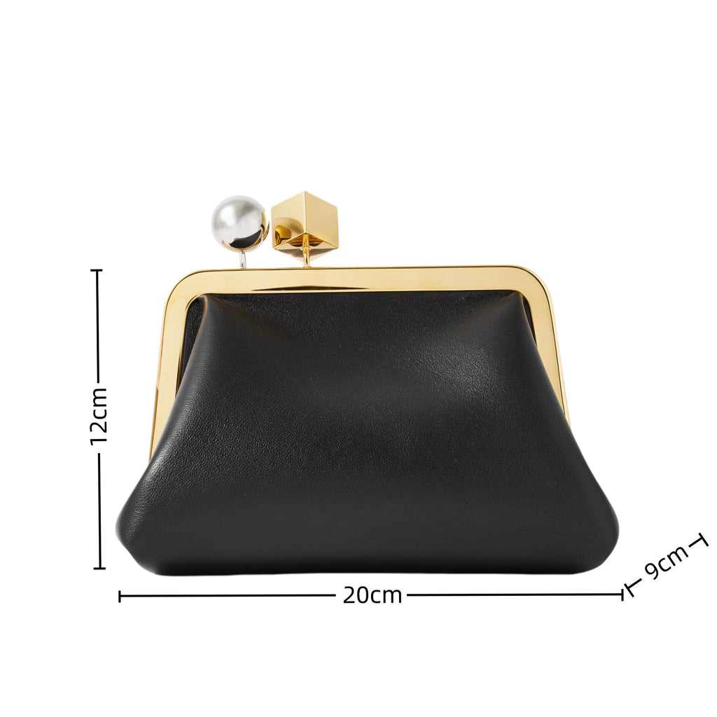 women kisslock frame bag design black clasp pouch clutch purse evening dinner party bag 2026 new microfibe leather shoulder bag