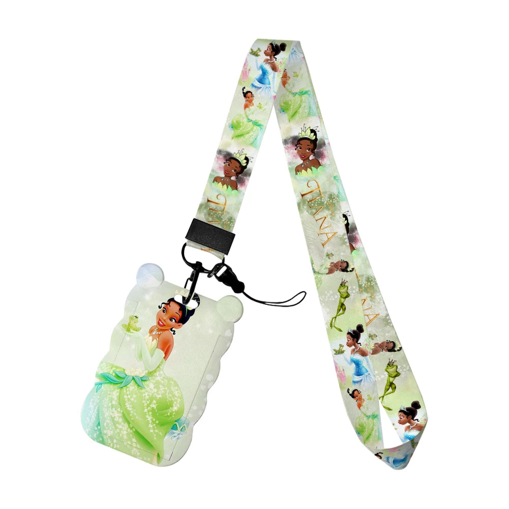 Disney The Frog and Princess Tiana Card Holders Lanyards Girls Door Card Case Hanging Rope Badge Holder Neck Strap Card Holder