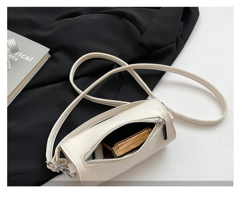 Women's Column Shape Stylish Commute Solid Candy Color Tote Pillow Bag 2025 New Casual Versatile Wax Leather Crossbody Bags