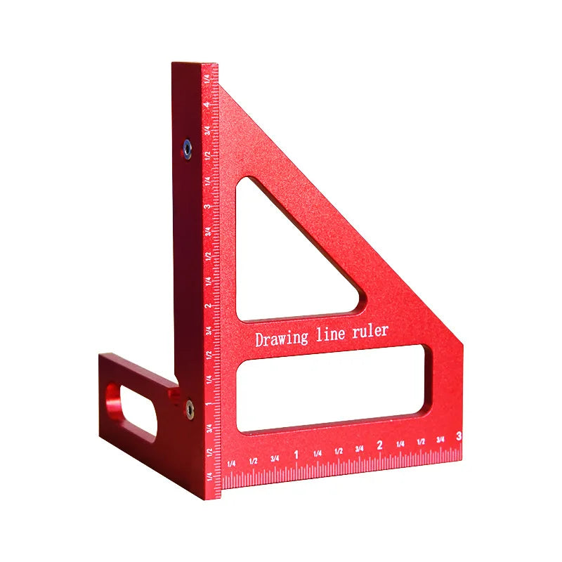 Aluminum Alloy Red Miter Triangle Ruler 45°/90° Woodworking Square Protractor - 3D Multi Angle Layout Measuring Tools