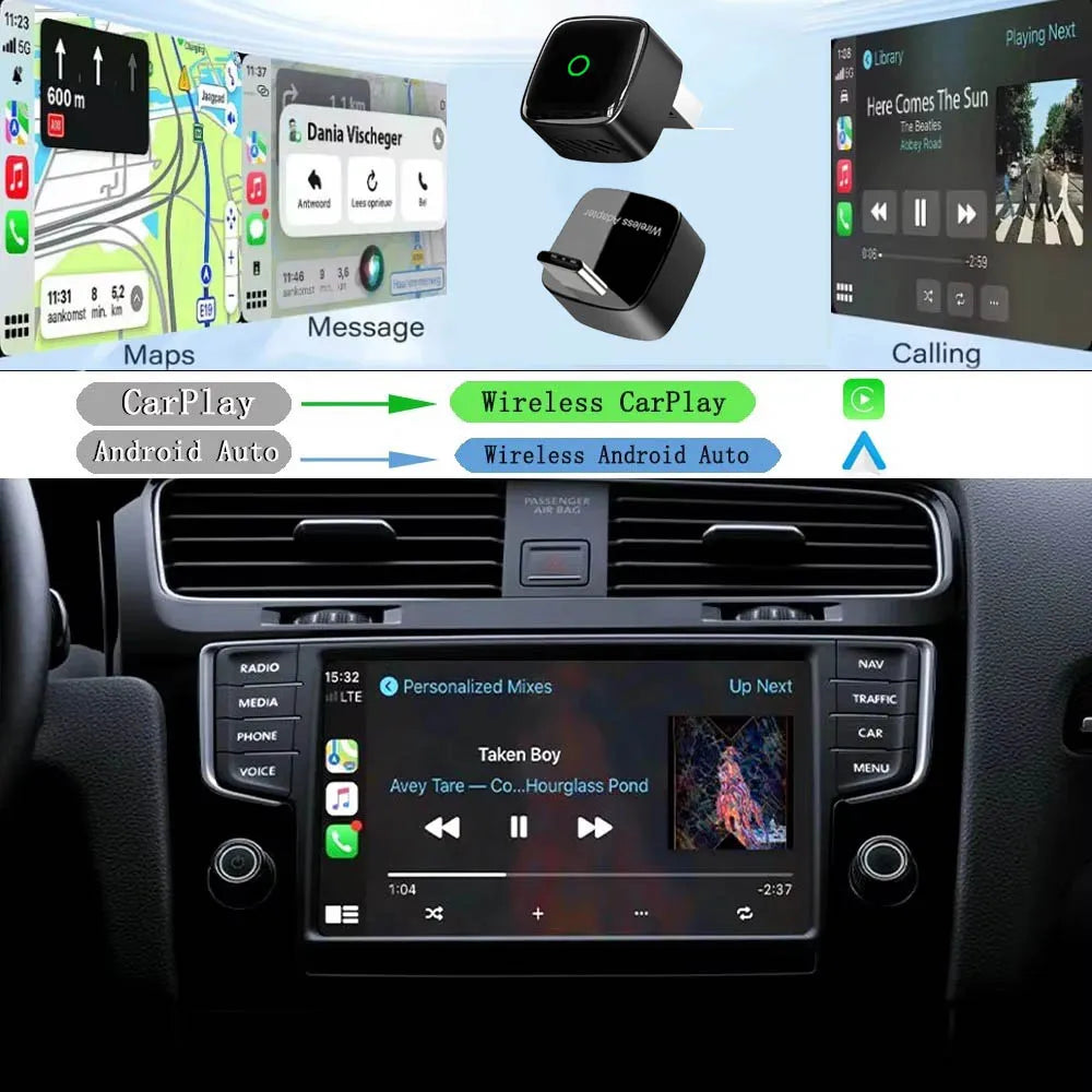 Skilldrive 2026 2 in 1 Ultra Mini Wireless CarPlay Adapter Android Auto AI Smart Box Intelligent Systems for Wired CarPlay Car