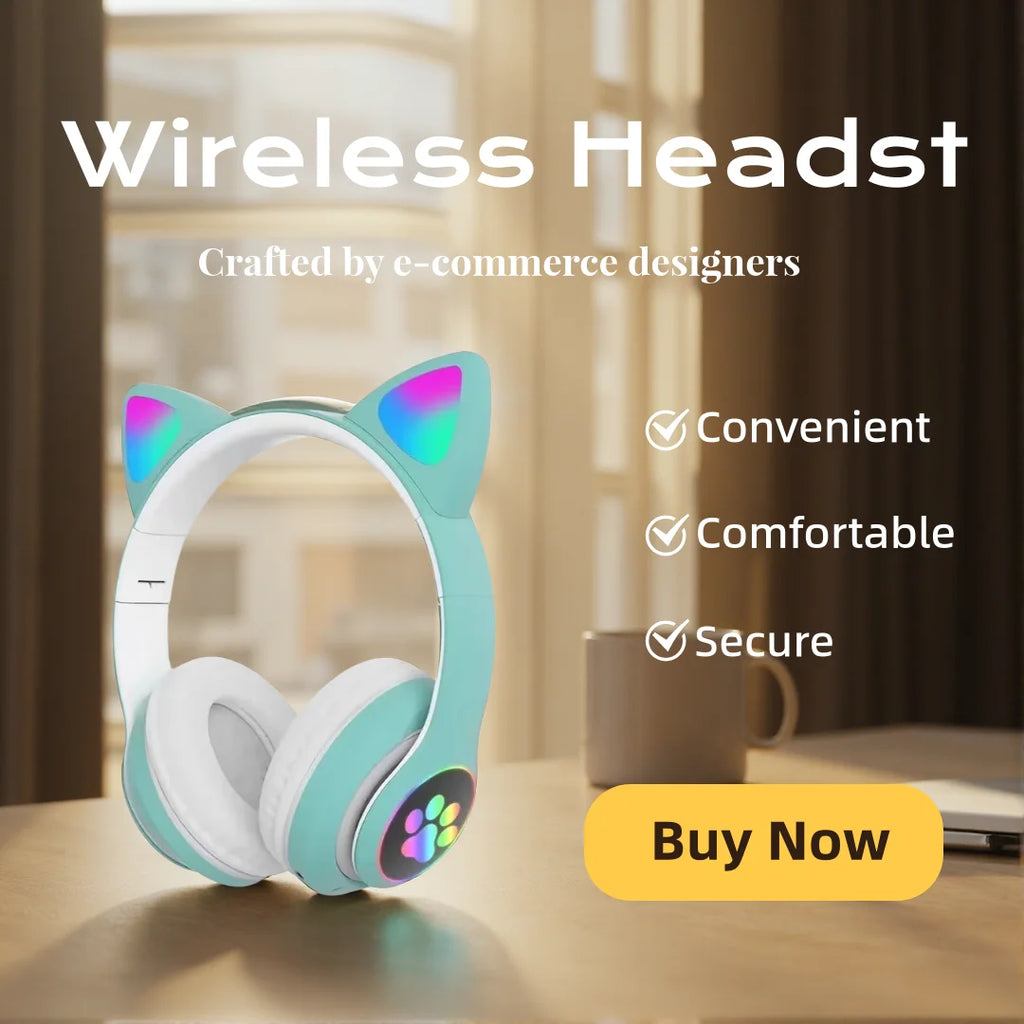 Cat Shaped Wireless Bluetooth Earphones Handsfree Earbuds with Microphone for All Phones Fashion Headphoens Game Headset