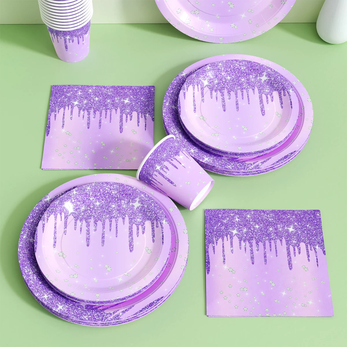 Colorful Tableware Set Rose Gold Purple Gold Birthday Wedding Disposable Paper Plate Cup Tissue Party Supplies