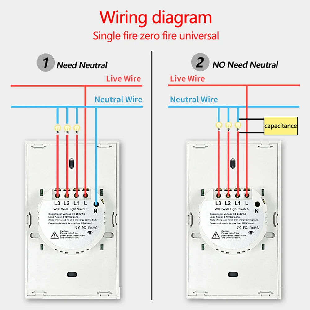 Tuya WiFi Smart Light Switch RF433 No Neutral Wire Required Wall Touch Sensor Switch Voice Control Work with Alexa Google Home 4