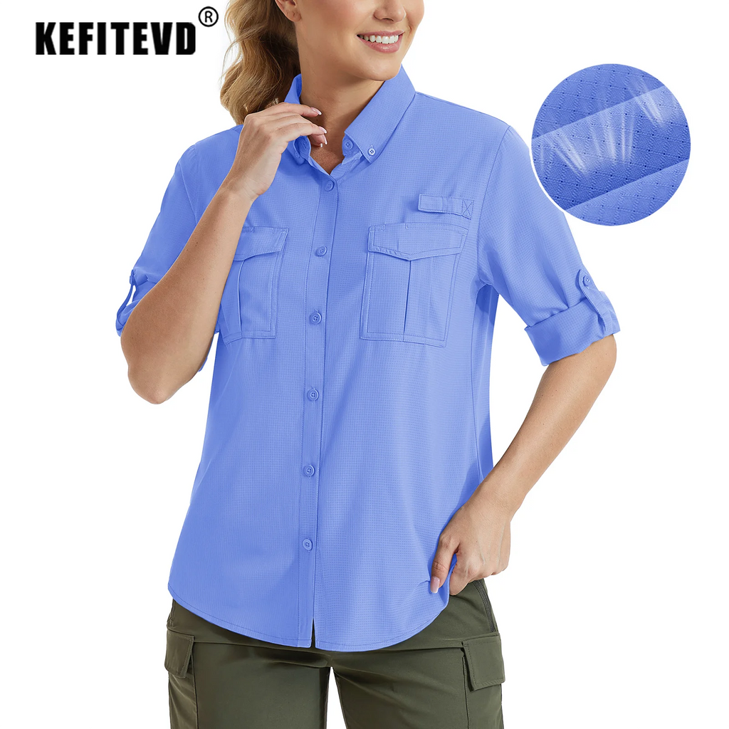 KEFITEVD Women's UPF 50+ Breathable Fishing Shirts Sun Protection Lightweight Shirt Soft Outdoor Hiking Athletic Camping Tops
