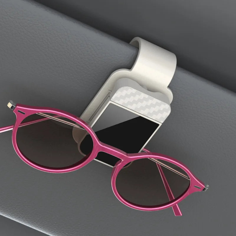 Car Sunglasses Clip Sun Visor Glasses Holder with Card & Ticket Storage Stable Eyeglasses Hanger - Interior Accessory