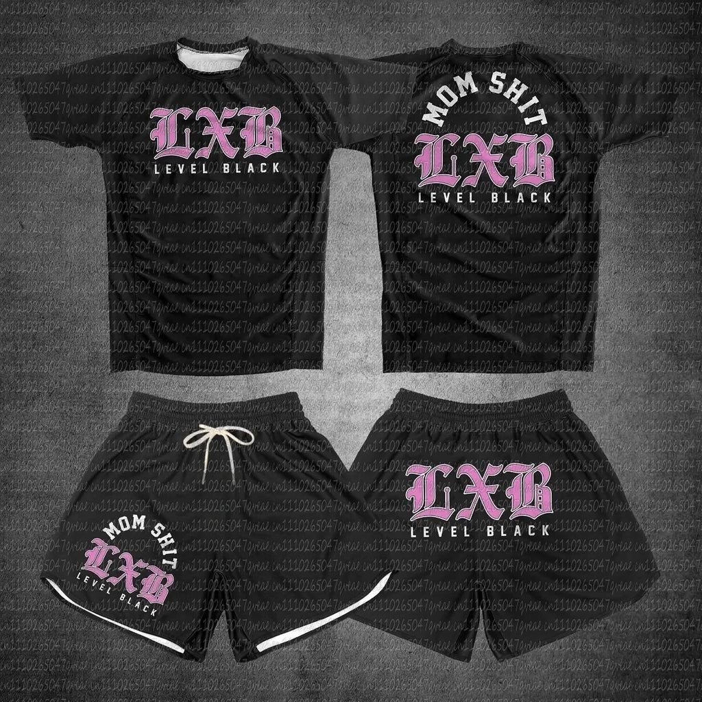 Quick Drying Black V1 LXB AJJ Rash Guard Gym Set Levelxblack RANKED V2 NIVEL NEGRO Jersey T-shirt and Shorts Combo for Fitness