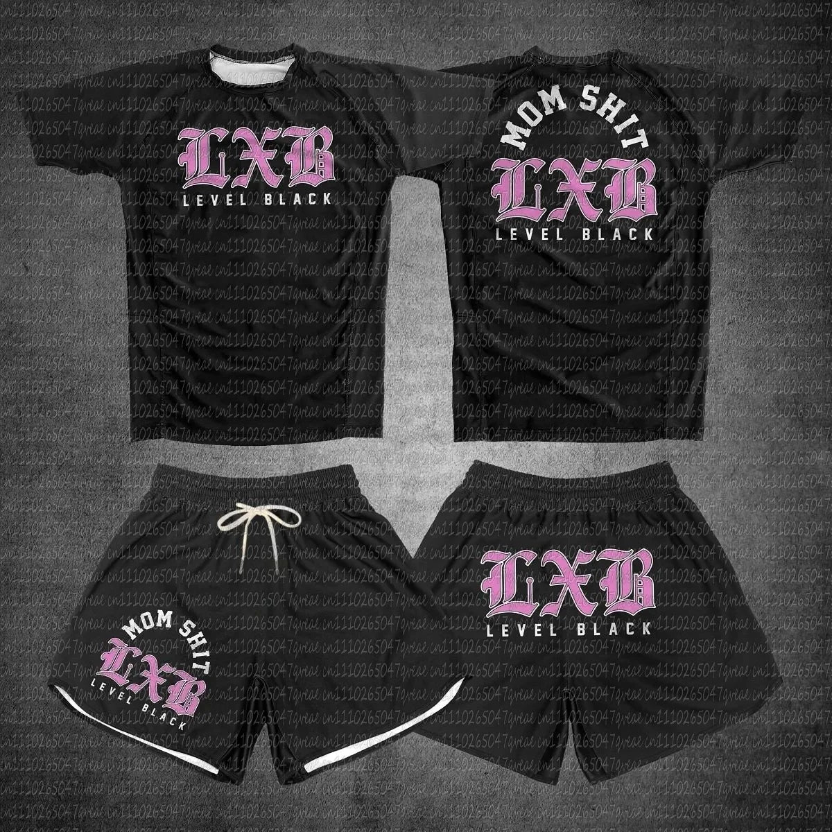 Quick Drying Black V1 LXB AJJ Rash Guard Gym Set Levelxblack RANKED V2 NIVEL NEGRO Jersey T-shirt and Shorts Combo for Fitness