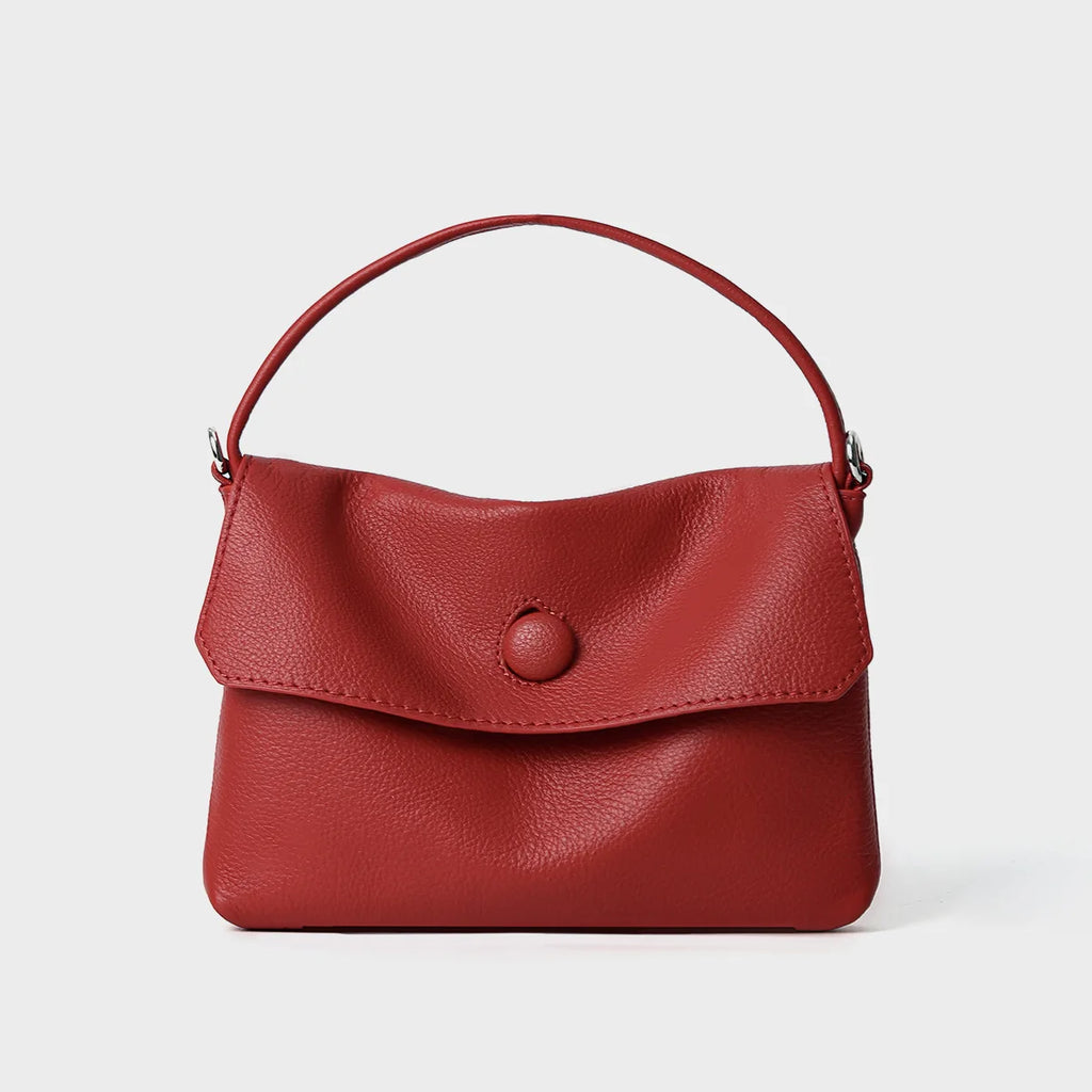 Genuine Leather Button Bag Small Cowhide Handbag Shoulder Bag for Mobile Phone