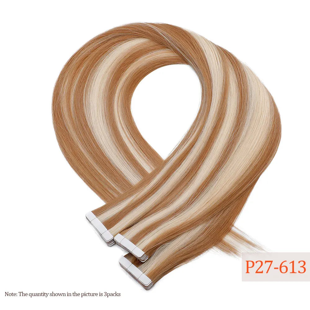 26" Straight Tape In Hair Extensions 20pcs 50 Grams Heat Resistant Fiber Colored Tape In Hair Double Sided Adhesives Hair