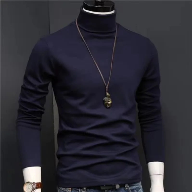 2026 Autumn Winter Men's High Neck T-shirt Slim Fit Fashion High Elastic Long Sleeve Cotton Casual Breathable Apparel Pullover