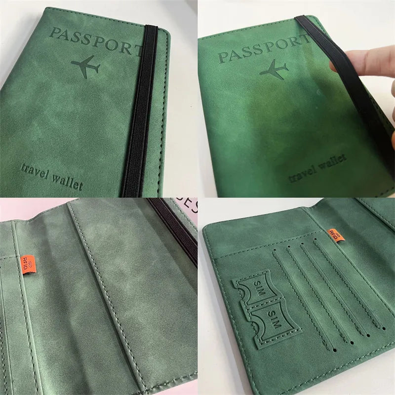 Vintage RFID Passport Cover for Women & Men - Multi-Function PU Leather Wallet Case with ID/Bank Card Slots, Travel Accessory