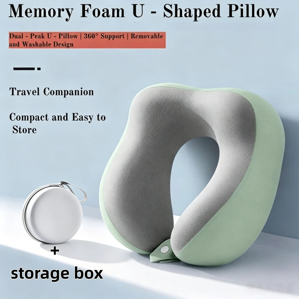 Memory Foam U-Shaped Neck Pillow with Storage Box Portable Travel Neck Support Pillow Airplane Car Office Sleep Cushion