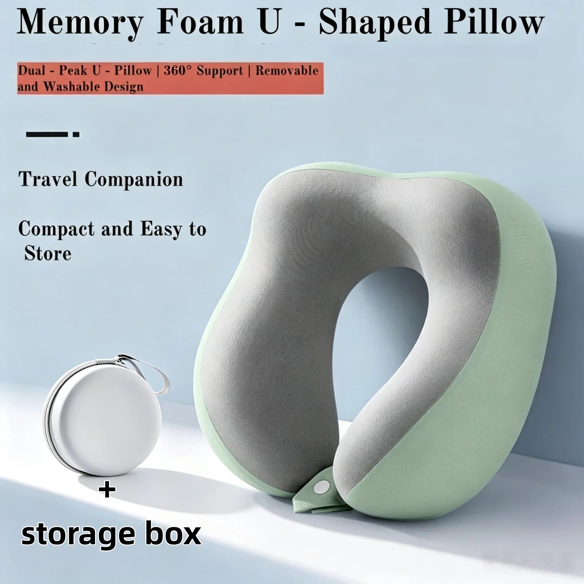 Memory Foam U-Shaped Neck Pillow with Storage Box Portable Travel Neck Support Pillow Airplane Car Office Sleep Cushion