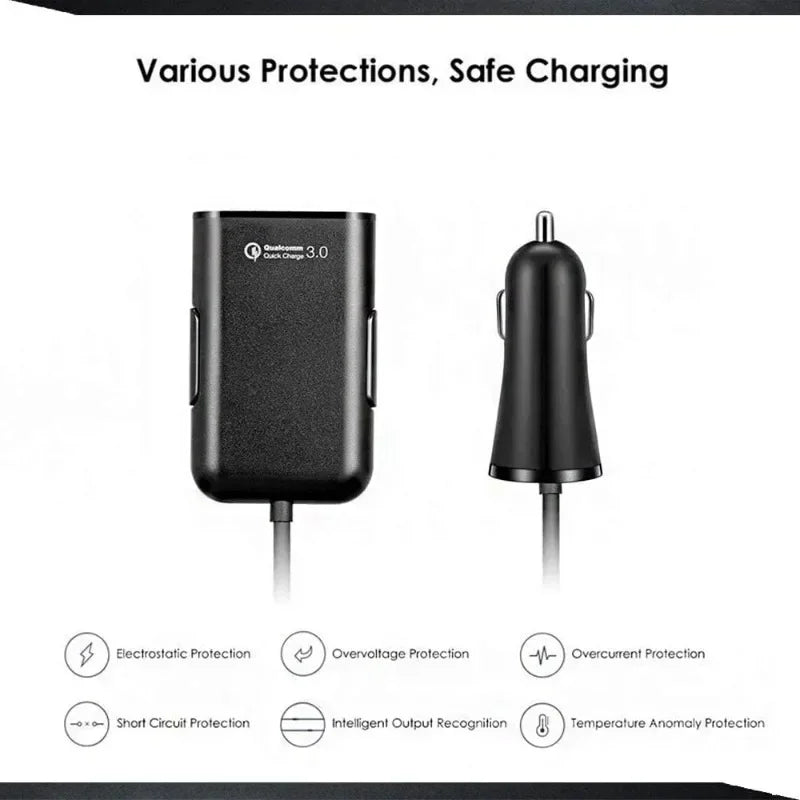 QC 3.0 Quick Charge USB Quick Charge 3.0 Car Charger for Front & Back Car Cigarette Lighter Chargers 4 USB Ports Vehicle Charger