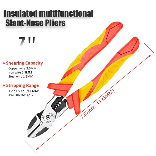 LAOA VDE Wire Cutters 7'' 8'' Insulated Combination Diagonal Needle Nose Pliers Electrician Tool High Voltage 1000V Resistance